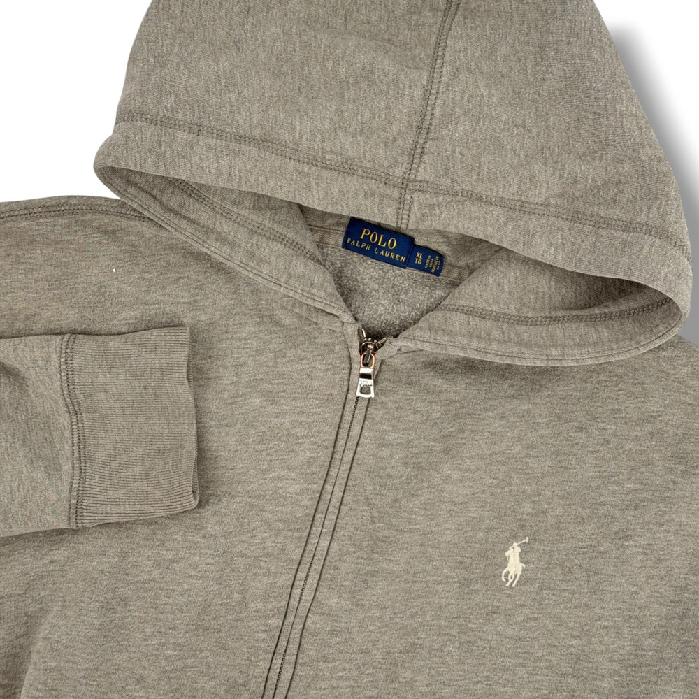 Polo Ralph Lauren Zip Hoodie Women XL Grey Cotton Blend Fleece Pony Hooded Gym